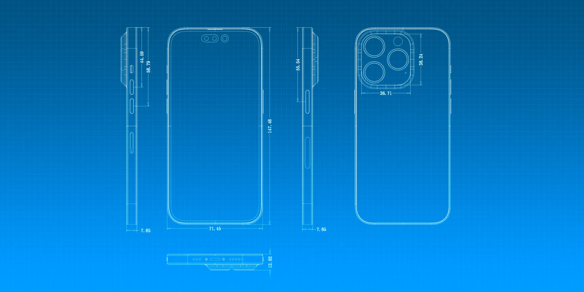 esquemas detalles CAD iPhone 14 Pro